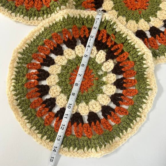 Vintage Crochet Chair Pads Set of 3 Round 70s Retro Boho Grannycore Decor - Picture 2 of 4